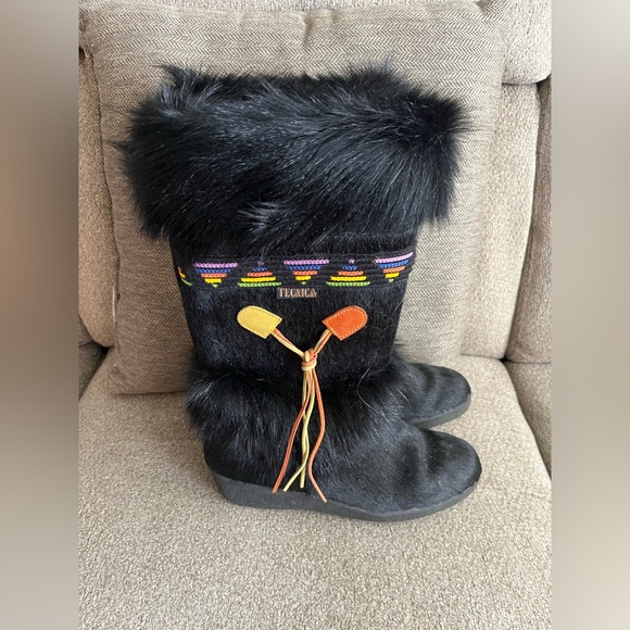 Tecnica Vintage Women’s Black Fur Scandia Apres Ski Boots Size 40 (size 9 US)